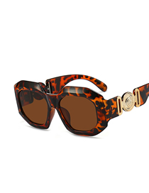 Fashion Leopard Tea Slices Pc Square Large Frame Sunglasses