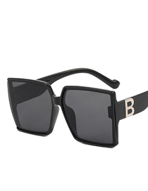 Fashion Bright Black Frame All Grey Pc Square Large Frame Sunglasses