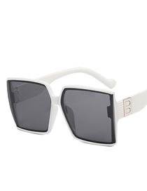 Fashion Solid White Frame All Grey Pc Square Large Frame Sunglasses