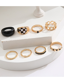 Fashion Gold Color Alloy Drip Oil Plaid Love Chain Pentagram Ring Set