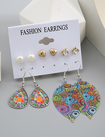 Fashion Silver Color Alloy Geometric Colorful Leaf Drop Shape Love Pearl Earring Set
