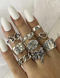 Fashion 9# Alloy Geometric Butterfly Flower Tai Chi Playing Card Angel Ring Set