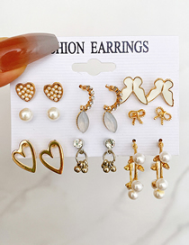 Fashion 55197 Alloy Diamond And Pearl Heart Butterfly Earrings Set