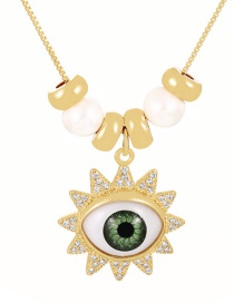 Fashion Green Bronze Zirconium Pearl Eye Pendant Necklace