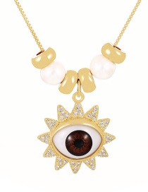 Fashion Maroon Bronze Zirconium Pearl Eye Pendant Necklace
