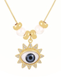 Fashion Grey Blue Bronze Zirconium Pearl Eye Pendant Necklace