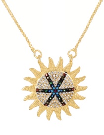 Fashion Gold-2 Bronze Zirconium Sun Pendant Necklace