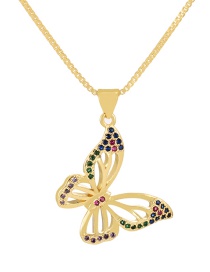 Fashion Gold-4 Bronze Zirconium Butterfly Pendant Necklace