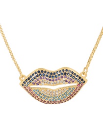 Fashion Gold-5 Bronze Zirconium Mouth Pendant Necklace