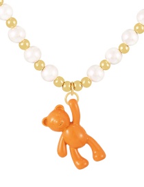 Fashion Orange Copper Pearl Beaded Oil Bear Pendant Necklace