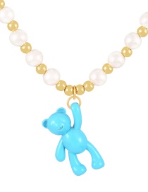 Fashion Light Blue Copper Pearl Beaded Oil Bear Pendant Necklace