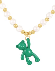 Fashion Green Copper Pearl Beaded Oil Bear Pendant Necklace