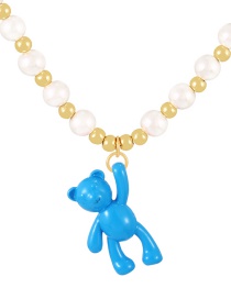 Fashion Blue Copper Pearl Beaded Oil Bear Pendant Necklace