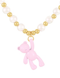 Fashion Light Pink Copper Pearl Beaded Oil Bear Pendant Necklace