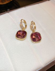 Fashion Purple Alloy Geometric Square Diamond Earrings