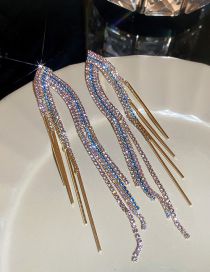 Fashion Color Metal Diamond Geometric Tassel Drop Earrings