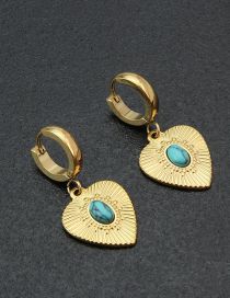 Fashion Earrings Titanium Inlaid Blue Pine Heart Earrings