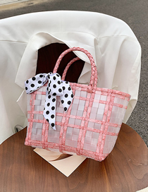 Fashion Pink Straw Check Scarf Tote Bag
