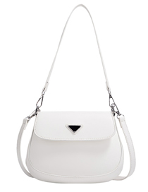 Fashion White Pu Triangle Logo Flap Crossbody Bag