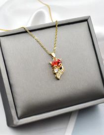 Fashion Gold Titanium Diamond Ruby Fox Necklace