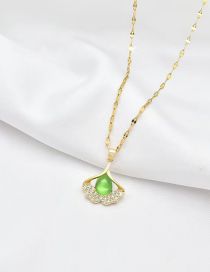 Fashion (green) Small Ginkgo Leaf Golden Titanium Steel Diamond Cat's Eye Ginkgo Leaf Necklace