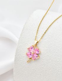 Fashion Pink Zirconium Clover Necklace Gold Titanium Diamond Four Leaf Clover Necklace