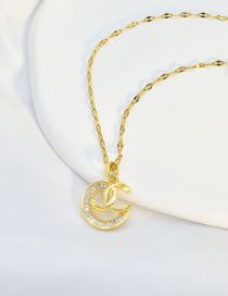 Fashion Gold Titanium Diamond Moon Double C Necklace