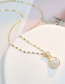 Fashion Gold Titanium Steel Diamond Mermaid Pearl Money Bag Necklace