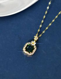 Fashion Gold Titanium Diamond Square Necklace