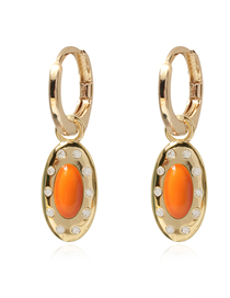 Fashion Orange Brass Diamond Oval Earrings