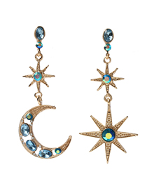 Fashion 3# Alloy Diamond Geometric Star Moon Drop Earrings