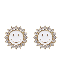 Fashion Gold Alloy Diamond Sun Smiley Stud Earrings