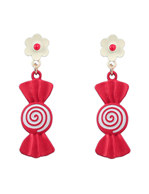 Fashion Red Swirl Alloy Spray Painted Candy Floral Stud Earrings