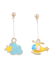 Fashion Blue Yellow Alloy Drop Oil Cloud Helicopter Earrings