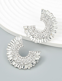 Fashion White Alloy Diamond C Shape Stud Earrings