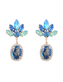 Fashion Blue Alloy Diamond Oval Stud Earrings