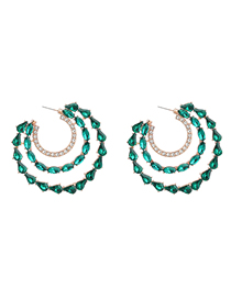 Fashion Green Alloy Diamond Multilayer C Shape Stud Earrings