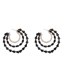 Fashion Black Alloy Diamond Multilayer C Shape Stud Earrings