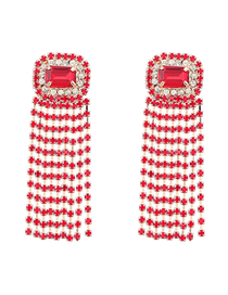 Fashion Red Alloy Diamond Tassel Earrings