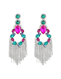 Fashion Color Alloy Diamond Geometric Tassel Drop Earrings