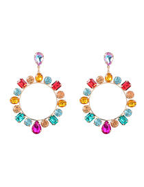 Fashion Color Alloy Diamond Geometric Round Stud Earrings