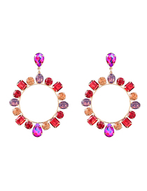 Fashion Rose Red Alloy Diamond Geometric Round Stud Earrings