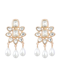 Fashion White Alloy Diamond Geometric Pearl Tassel Drop Earrings