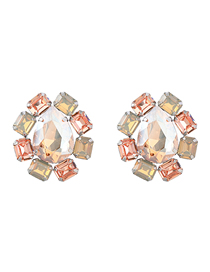 Fashion Gold Alloy Inset Water Drop Diamond Geometric Stud Earrings