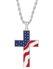 Fashion American Flag Cross Necklace Silver (4pcs) Alloy Drop Oil Cross Necklace