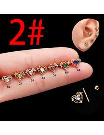 Fashion Gold 2# Stainless Steel Diamond Hollow Heart Double Head Screw Piercing Stud Earrings
