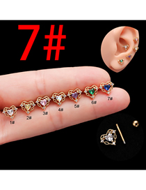 Fashion Gold 7# Stainless Steel Diamond Hollow Heart Double Head Screw Piercing Stud Earrings