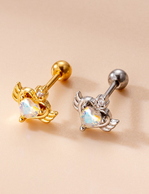 Fashion Silver 3# Titanium Steel Inlaid Zirconium Heart Wing Piercing Stud Earrings
