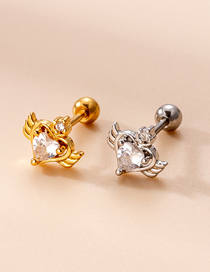 Fashion Gold 1# Titanium Steel Inlaid Zirconium Heart Wing Piercing Stud Earrings