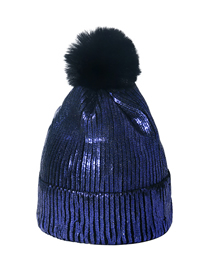 Fashion Royal Blue Bronze Knitted Wool Ball Cap